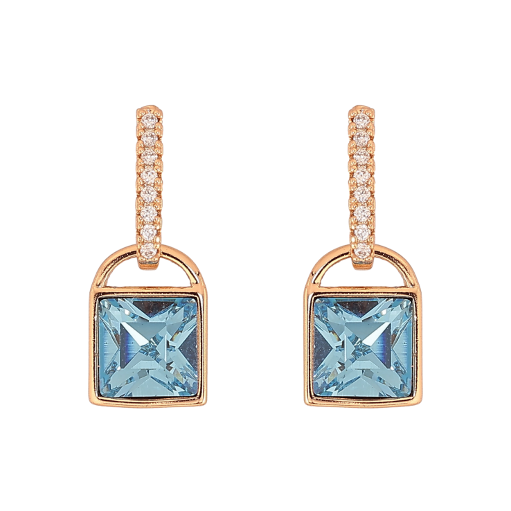 Серьги Xuping цвет 18K с кристаллами Swarovski пусеты "Замочки с кристаллом Aquamarine" фото №17
