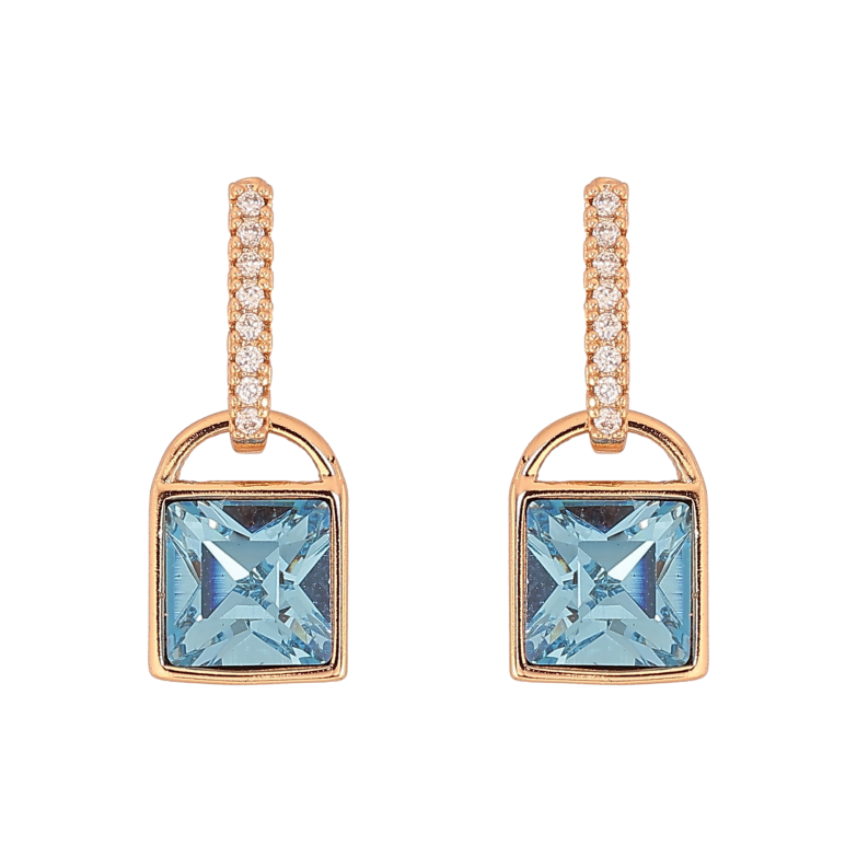 Сережки Xuping колір 18K з кристалами Swarovski пусети "Замочки з кристалом Aquamarine" фото №4 Сережки Xuping колір 18K з кристалами Swarovski пусети "Замочки з кристалом Aquamarine" фото №4