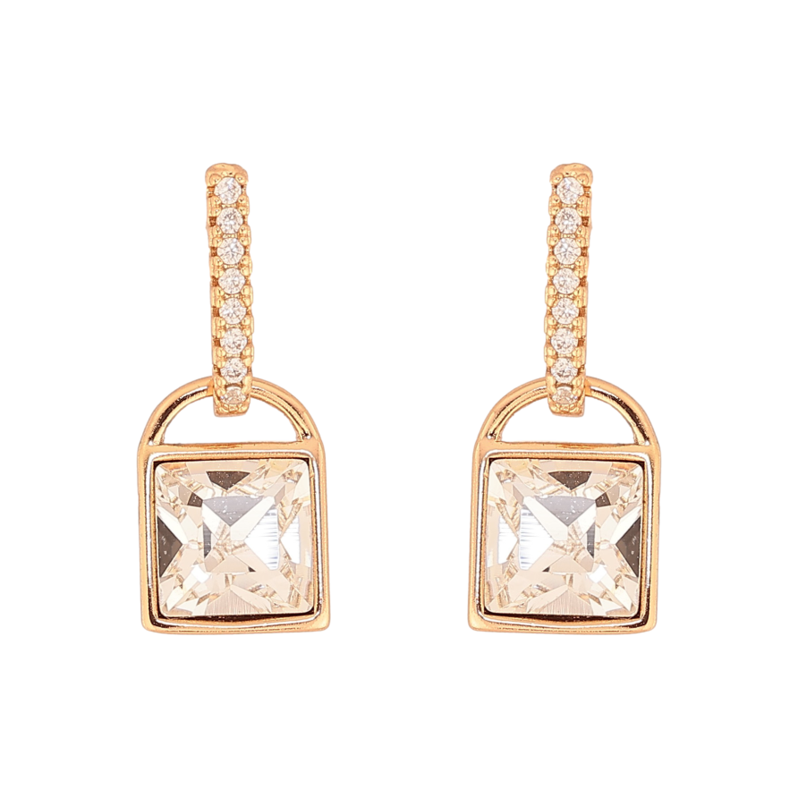 Серьги Xuping цвет 18K с кристаллами Swarovski пусеты "Замочки с кристаллом Clear" фото №1 Серьги Xuping цвет 18K с кристаллами Swarovski пусеты "Замочки с кристаллом Clear" фото №1