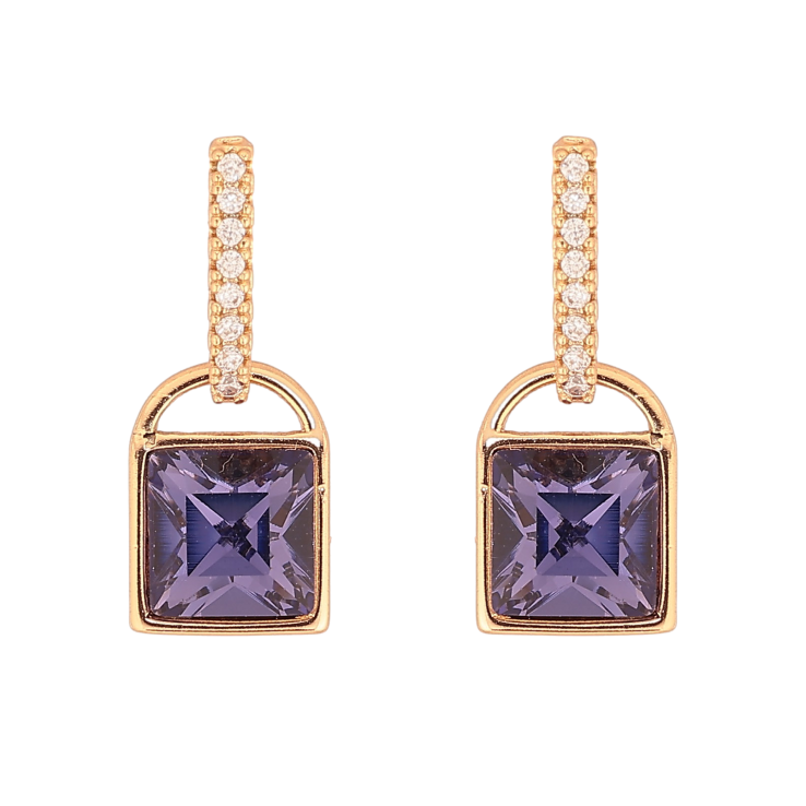 Серьги Xuping цвет 18K с кристаллами Swarovski пусеты "Замочки с кристаллом Purple Velvet" фото №19