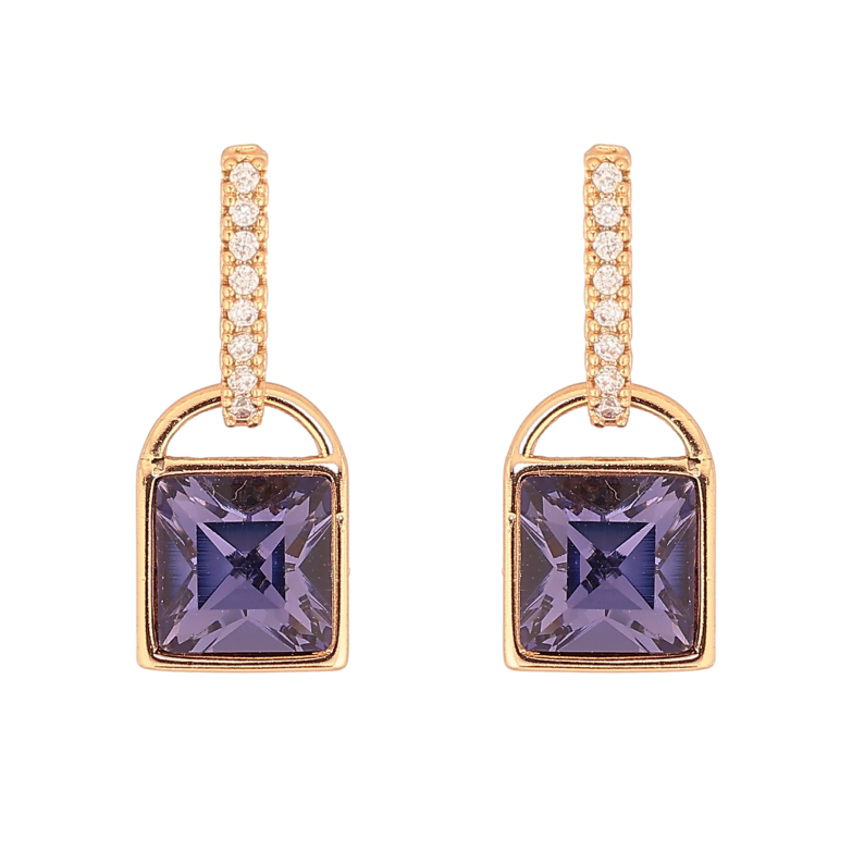 Сережки Xuping колір 18K з кристалами Swarovski пусети 2Замочки з кристалом Purple Velvet" фото №7 Сережки Xuping колір 18K з кристалами Swarovski пусети 2Замочки з кристалом Purple Velvet" фото №7
