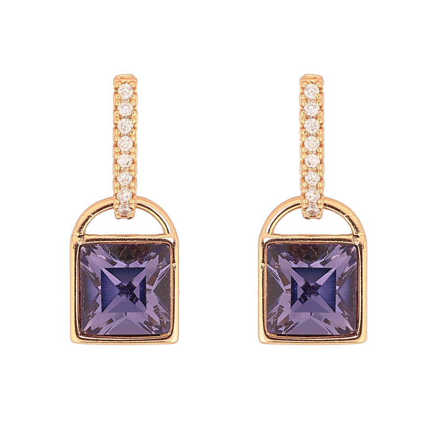 Серьги Xuping цвет 18K с кристаллами Swarovski пусеты "Замочки с кристаллом Purple Velvet" фото №1 Серьги Xuping цвет 18K с кристаллами Swarovski пусеты "Замочки с кристаллом Purple Velvet" фото №1