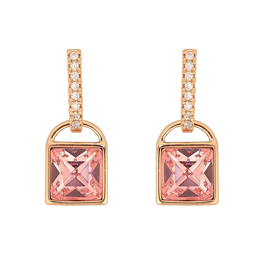 Серьги Xuping цвет 18K с кристаллами Swarovski пусеты "Замочки с кристаллом Rose" фото №1 Серьги Xuping цвет 18K с кристаллами Swarovski пусеты "Замочки с кристаллом Rose" фото №1