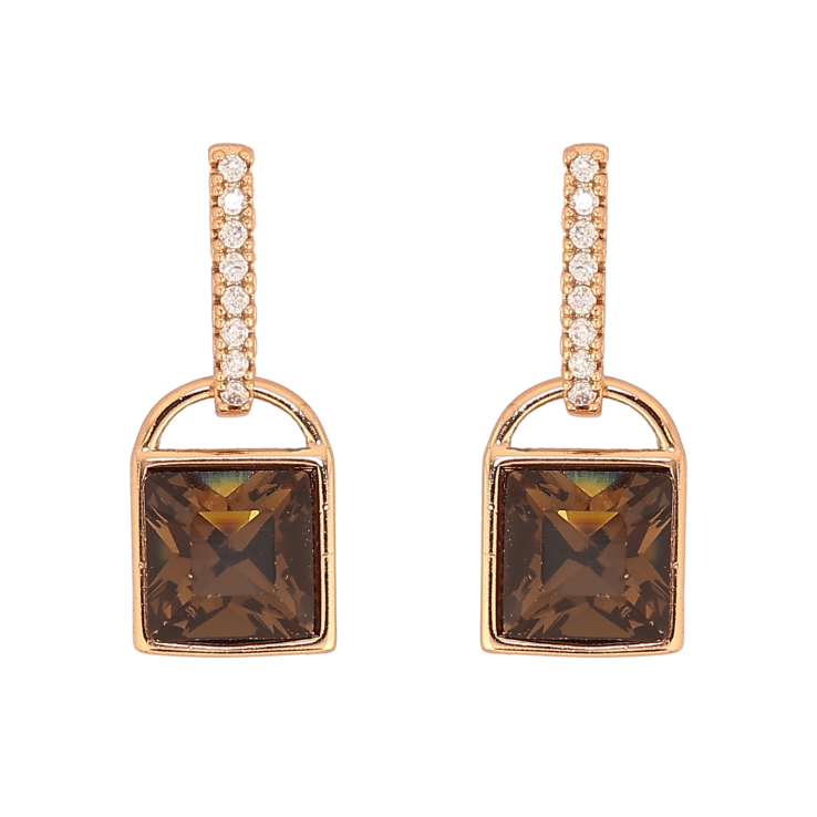 Серьги Xuping цвет 18K с кристаллами Swarovski пусеты "Замочки с кристаллом Smoked Topaz" фото №20