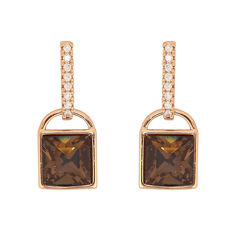 Сережки Xuping колір 18K з кристалами Swarovski пусети "Замочки з кристалом Smoked Topaz" фото №1 Сережки Xuping колір 18K з кристалами Swarovski пусети "Замочки з кристалом Smoked Topaz" фото №1