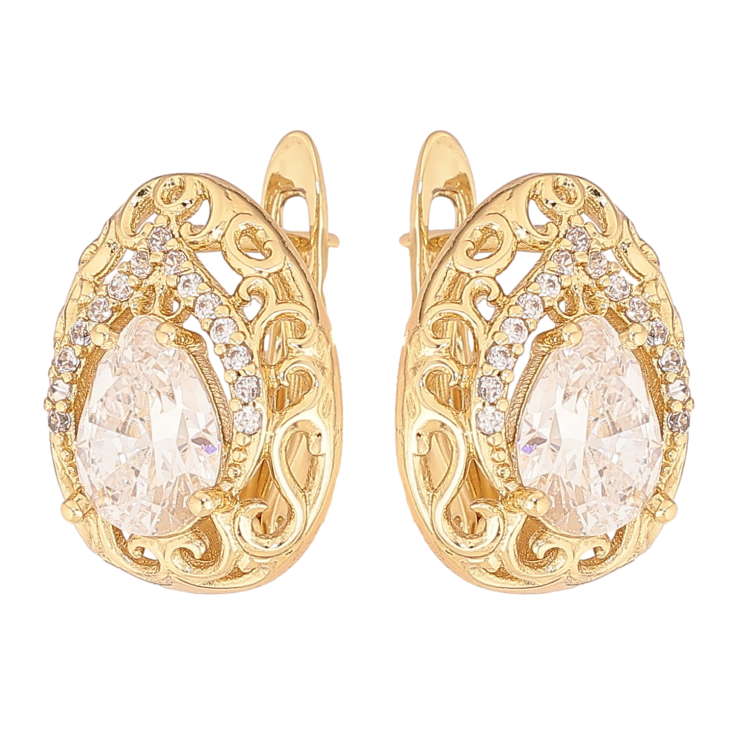 Серьги Xuping цвет Позолота 14K английский замок "Узор с кристаллами" фото №11 Серьги Xuping цвет Позолота 14K английский замок "Узор с кристаллами" фото №11