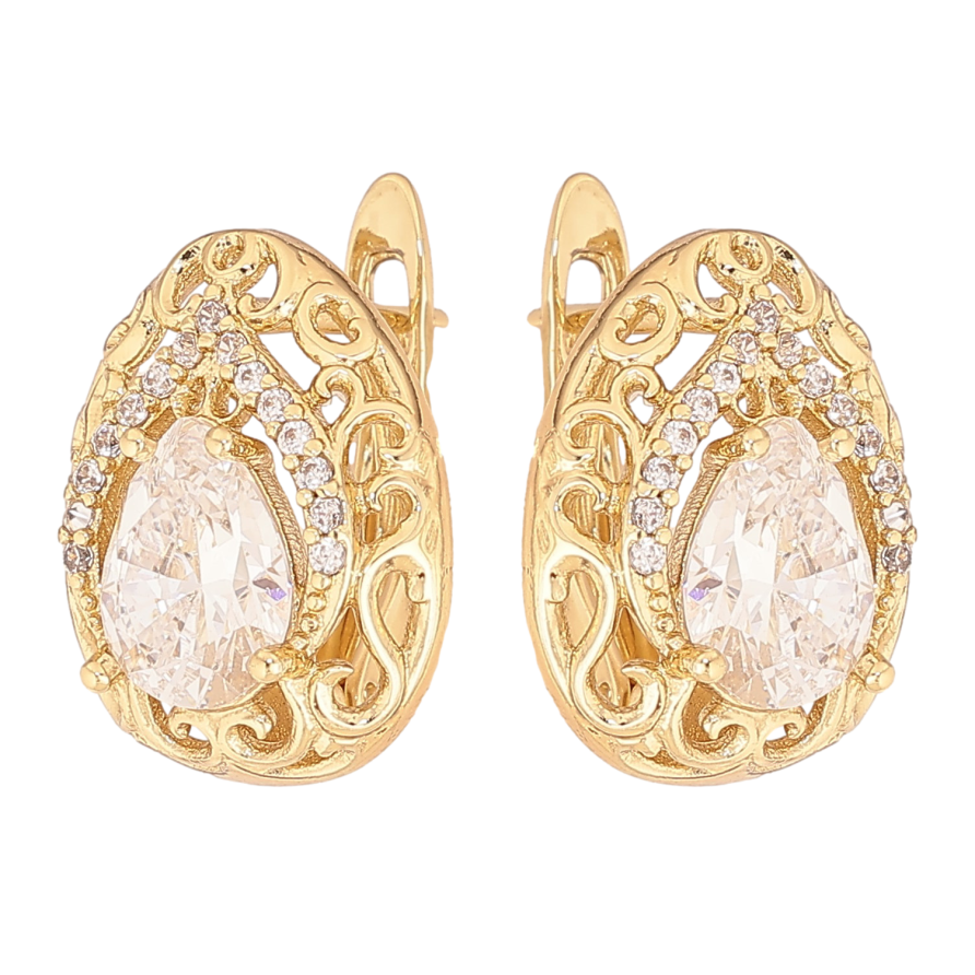 Серьги Xuping цвет Позолота 14K английский замок "Узор с кристаллами" фото №1 Серьги Xuping цвет Позолота 14K английский замок "Узор с кристаллами" фото №1