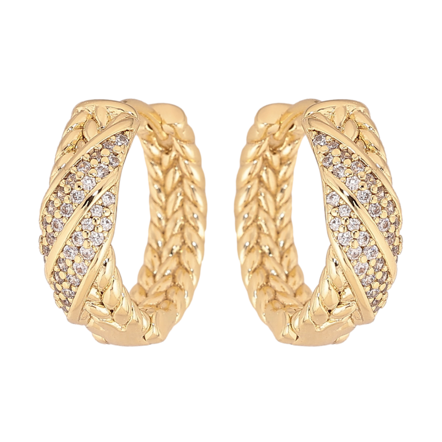 Серьги Xuping цвет Позолота 14K колечки "Узор с кристаллами" фото №1 Серьги Xuping цвет Позолота 14K колечки "Узор с кристаллами" фото №1