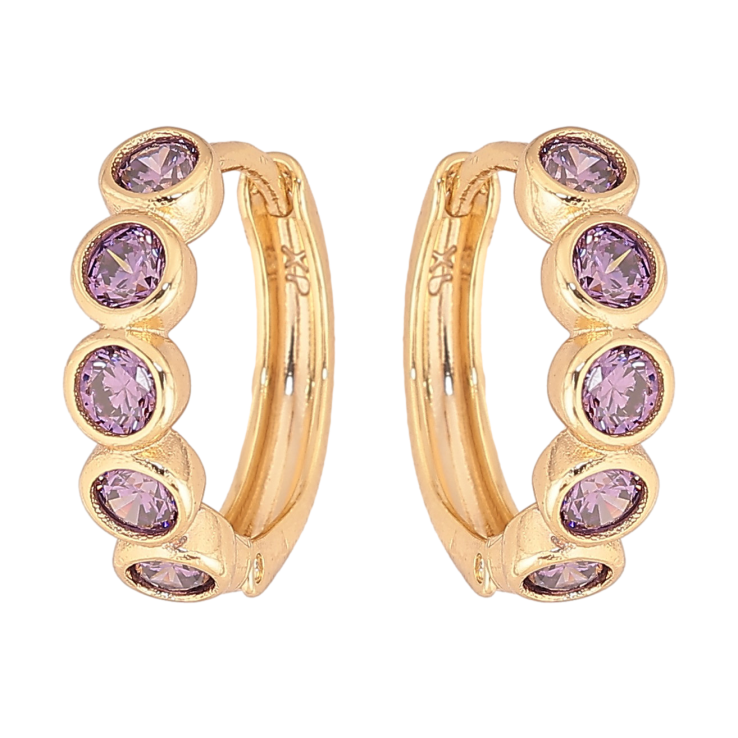 Сережки Xuping колір Позолота 14K колечка "Дорожки бузкових кристалів" фото №22 Сережки Xuping колір Позолота 14K колечка "Дорожки бузкових кристалів" фото №22