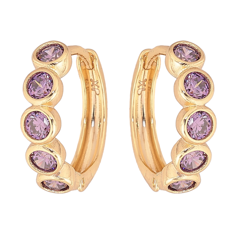 Сережки Xuping колір Позолота 14K колечка "Дорожки бузкових кристалів" фото №1