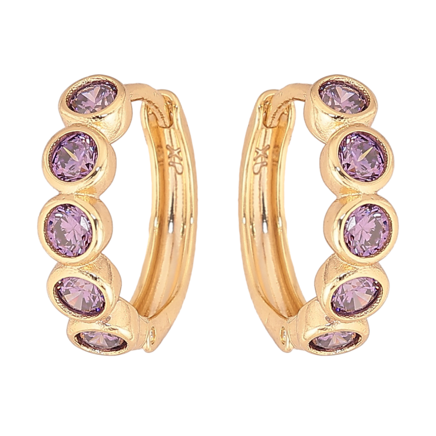 Сережки Xuping колір Позолота 14K колечка "Дорожки бузкових кристалів" фото №1