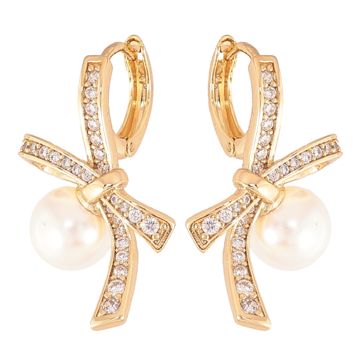 Серьги Xuping цвет Позолота 14K колечки "Банты с жемчужинами" фото №4 Серьги Xuping цвет Позолота 14K колечки "Банты с жемчужинами" фото №4