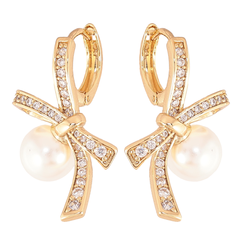 Серьги Xuping цвет Позолота 14K колечки "Банты с жемчужинами" фото №9 Серьги Xuping цвет Позолота 14K колечки "Банты с жемчужинами" фото №9