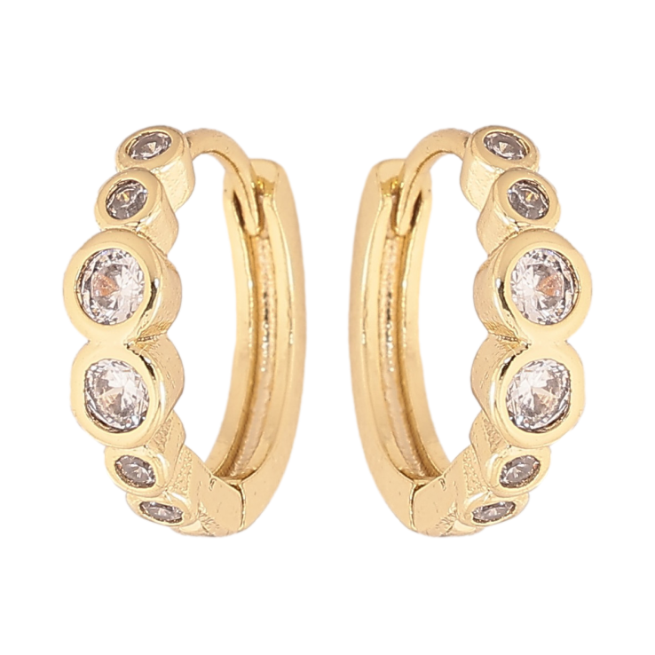 Сережки Xuping колір Позолота 14K колечка "Доріжки кристалів" фото №2 Сережки Xuping колір Позолота 14K колечка "Доріжки кристалів" фото №2