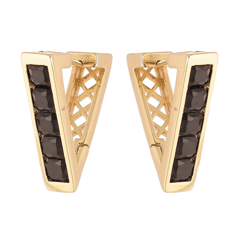 Сережки Xuping колір Позолота 14K колечка "Трикутники з доріжками чорних кристалів" фото №5