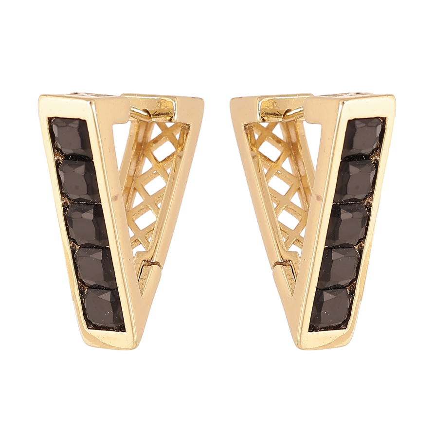 Сережки Xuping колір Позолота 14K колечка "Трикутники з доріжками чорних кристалів" фото №1