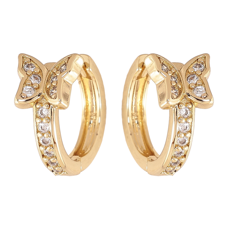 Сережки Xuping колір Позолота 14K колечка "Метелики з кристалами" фото №1 Сережки Xuping колір Позолота 14K колечка "Метелики з кристалами" фото №1