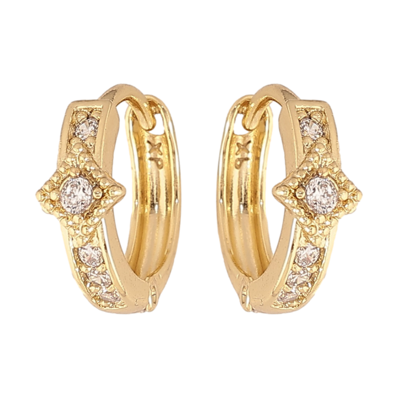 Сережки Xuping колір Позолота 14K колечка "Візерунок з кристалами" фото №1 Сережки Xuping колір Позолота 14K колечка "Візерунок з кристалами" фото №1