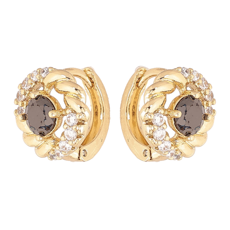 Сережки Xuping колір Позолота 14K колечка "Візерунок з чорним кристалом" фото №13
