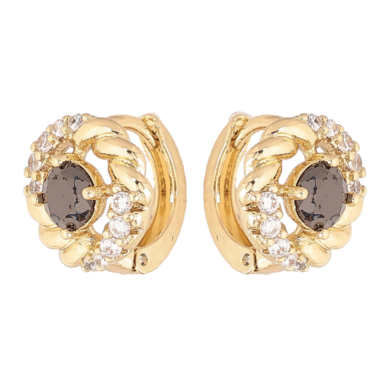 Сережки Xuping колір Позолота 14K колечка "Візерунок з чорним кристалом" фото №10
