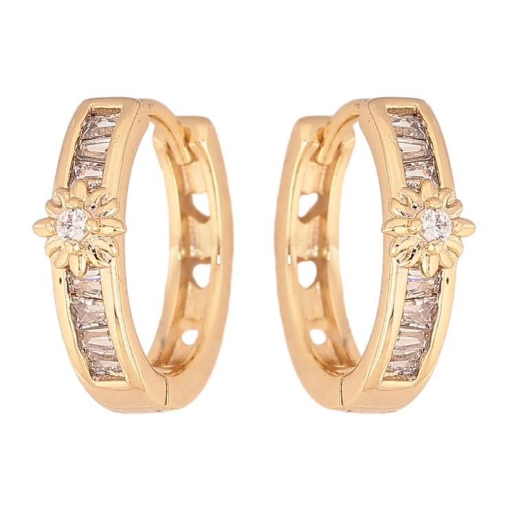 Сережки Xuping колір Позолота 14K колечка "Дорожки кристалів з квіточками" фото №4 Сережки Xuping колір Позолота 14K колечка "Дорожки кристалів з квіточками" фото №4