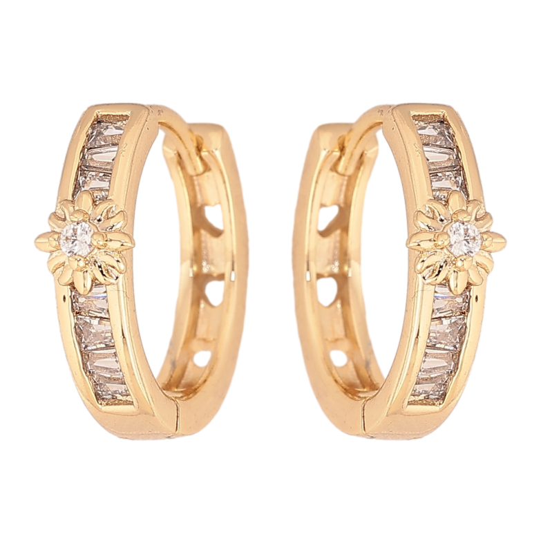Сережки Xuping колір Позолота 14K колечка "Дорожки кристалів з квіточками" фото №1 Сережки Xuping колір Позолота 14K колечка "Дорожки кристалів з квіточками" фото №1