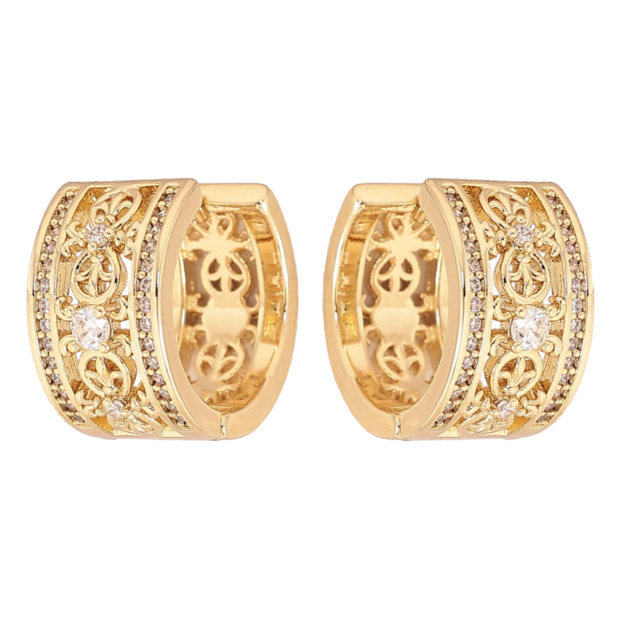 Сережки Xuping колір Позолота 14K колечка "Візерунок з кристалами" фото №1 Сережки Xuping колір Позолота 14K колечка "Візерунок з кристалами" фото №1