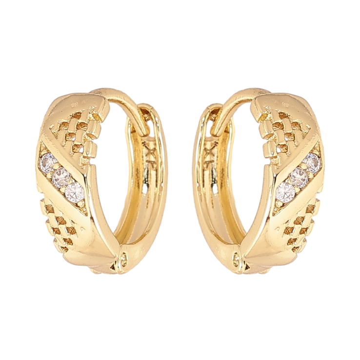 Сережки Xuping колір Позолота 14K колечка "Візерунок з кристалами" фото №4 Сережки Xuping колір Позолота 14K колечка "Візерунок з кристалами" фото №4