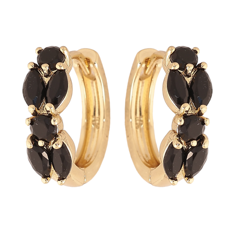 Серьги Xuping цвет Позолота 14K колечки "Узор с черными кристаллами" фото №1 Серьги Xuping цвет Позолота 14K колечки "Узор с черными кристаллами" фото №1