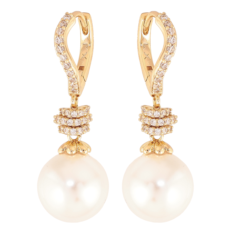 Серьги Xuping цвет Позолота 14K подвески на колечках "Жемчужные подвески" фото №3