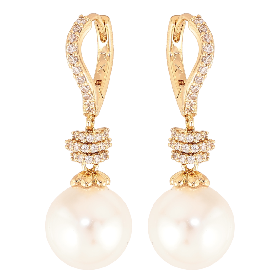 Серьги Xuping цвет Позолота 14K подвески на колечках "Жемчужные подвески" фото №1