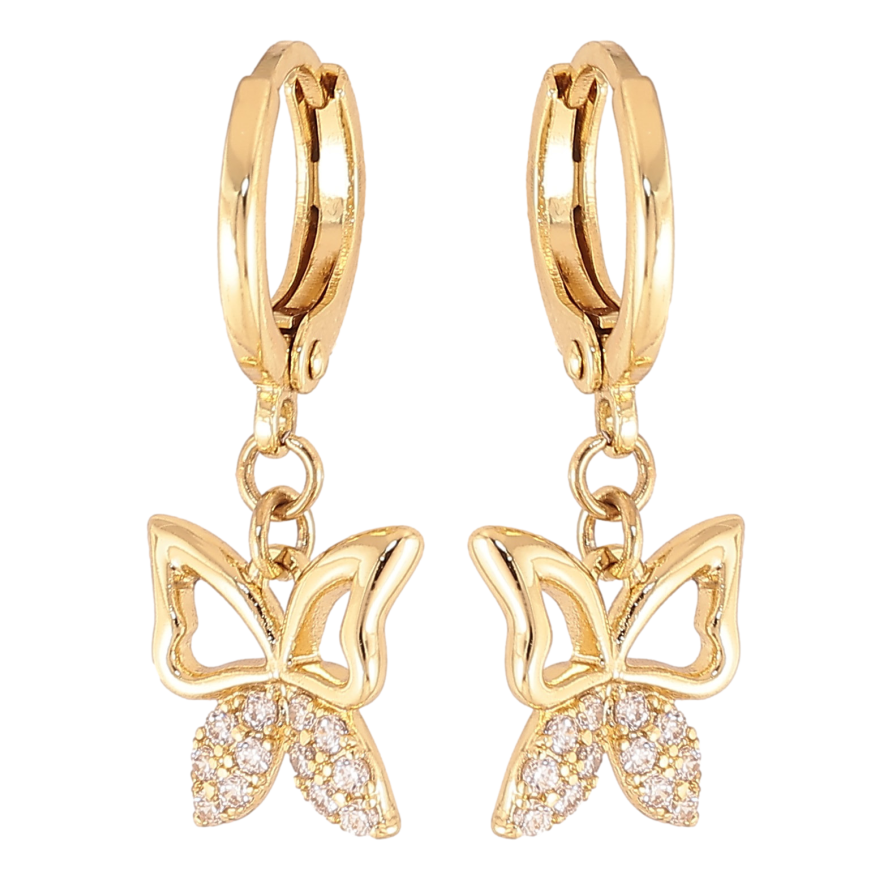 Серьги Xuping цвет Позолота 14K подвески на колечках "Бабочки" фото №1