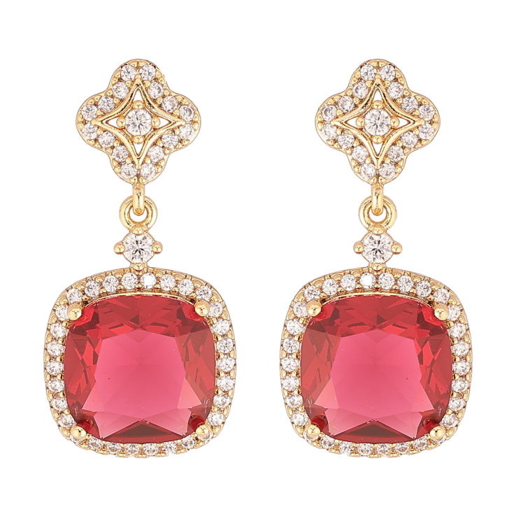Серьги Xuping цвет Позолота 14K пусеты "Подвески с красными кристаллами" фото №3
