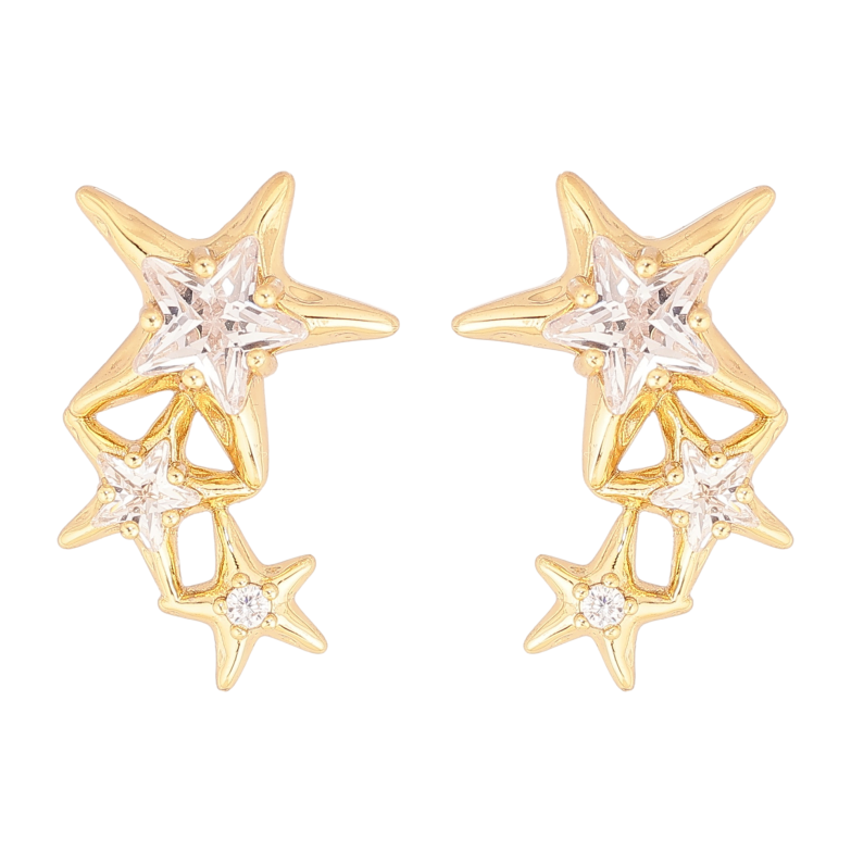 Сережки Xuping колір Позолота 14K пусети "Зірки з кристалами" фото №1 Сережки Xuping колір Позолота 14K пусети "Зірки з кристалами" фото №1