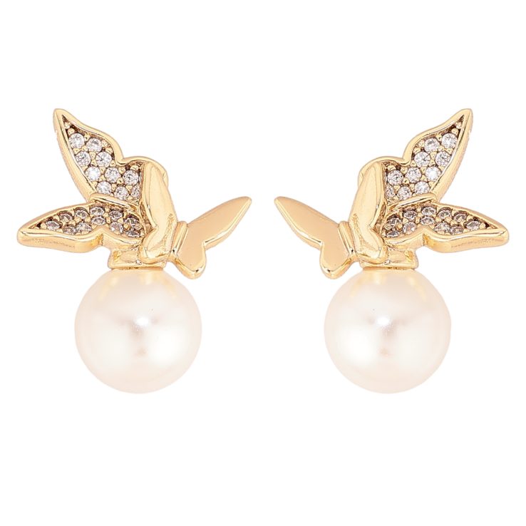 Серьги Xuping цвет Позолота 14K пусеты "Жемчужины с бабочками" фото №9