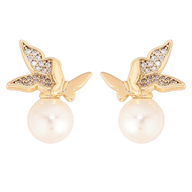Сережки Xuping колір Позолота 14K пусети "Перлини з метеликами" фото №10 Сережки Xuping колір Позолота 14K пусети "Перлини з метеликами" фото №10