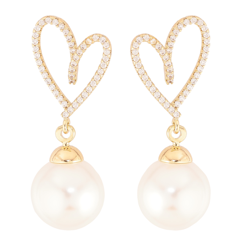 Сережки Xuping колір Позолота 14K пусети "Сердечки з перлинними підвісками" фото №3 Сережки Xuping колір Позолота 14K пусети "Сердечки з перлинними підвісками" фото №3