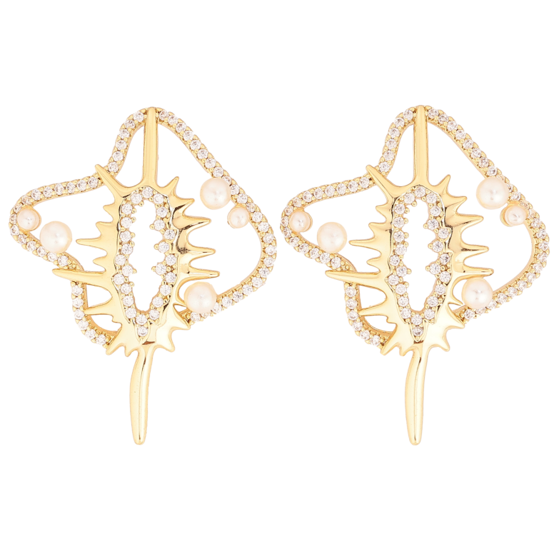 Сережки Xuping колір Позолота 14K пусети "Декоративні скати" фото №3 Сережки Xuping колір Позолота 14K пусети "Декоративні скати" фото №3