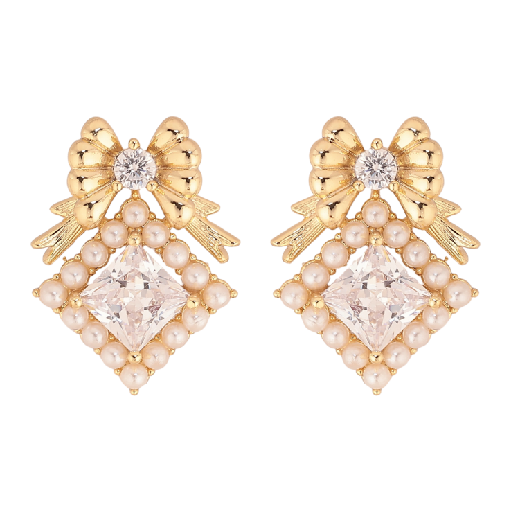 Сережки Xuping колір Позолота 14K пусети "Банти з ромбами" фото №2 Сережки Xuping колір Позолота 14K пусети "Банти з ромбами" фото №2