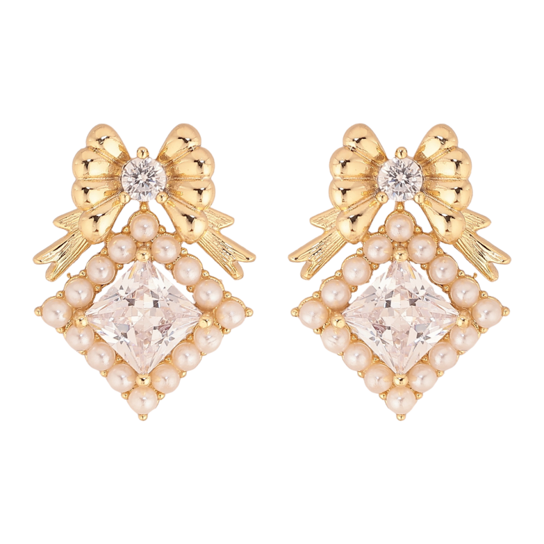 Серьги Xuping цвет Позолота 14K пусеты "Банты с ромбами" фото №16