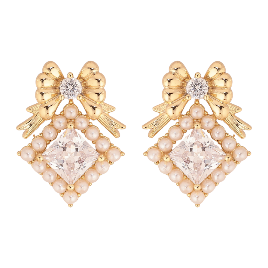 Сережки Xuping колір Позолота 14K пусети "Банти з ромбами" фото №1 Сережки Xuping колір Позолота 14K пусети "Банти з ромбами" фото №1