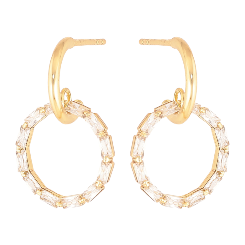 Сережки Xuping колір Позолота 14K пусети "Кристальні кільця" фото №3