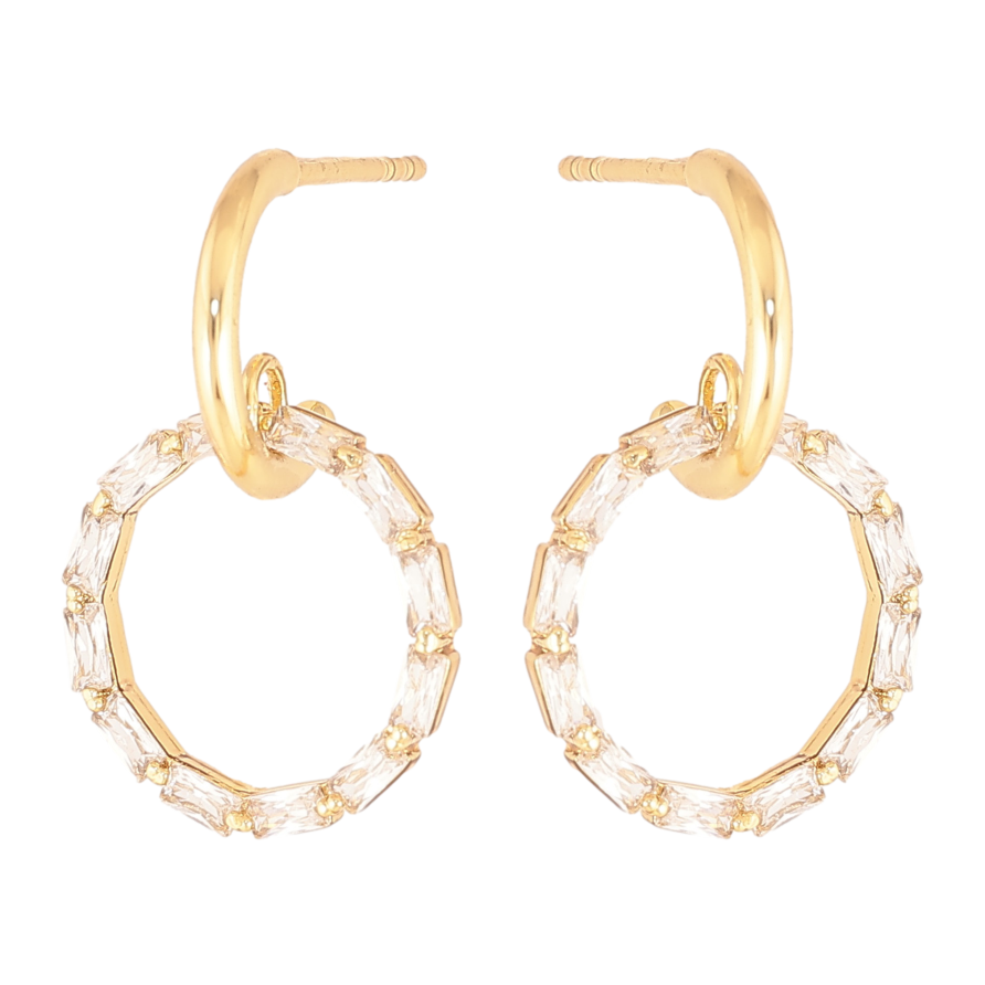 Сережки Xuping колір Позолота 14K пусети "Кристальні кільця" фото №1