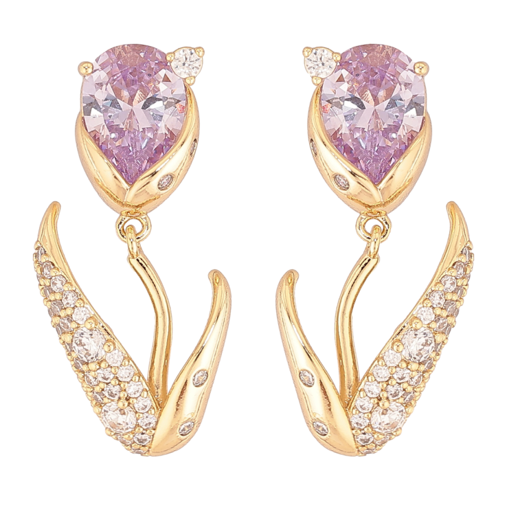 Сережки Xuping колір Позолота 14K пусети "Квіточки з бузковими кристалами" фото №19 Сережки Xuping колір Позолота 14K пусети "Квіточки з бузковими кристалами" фото №19
