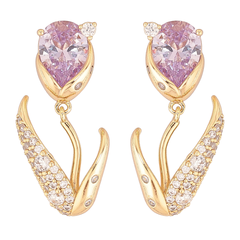Сережки Xuping колір Позолота 14K пусети "Квіточки з бузковими кристалами" фото №22 Сережки Xuping колір Позолота 14K пусети "Квіточки з бузковими кристалами" фото №22