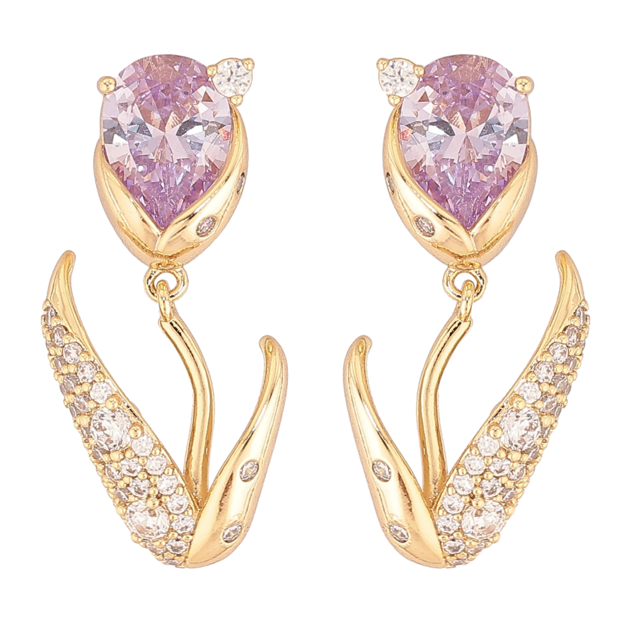Сережки Xuping колір Позолота 14K пусети "Квіточки з бузковими кристалами" фото №1 Сережки Xuping колір Позолота 14K пусети "Квіточки з бузковими кристалами" фото №1