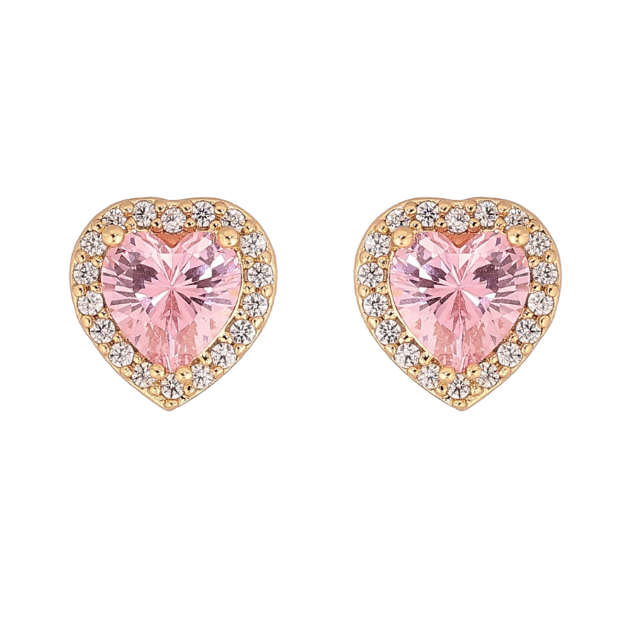 Серьги Xuping цвет Позолота 14K пусеты "Розовые кристальные сердечки" фото №1