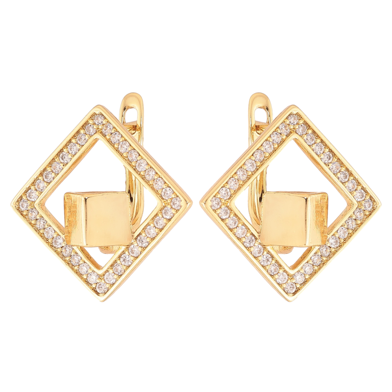 Серьги Xuping цвет Позолота 14K английский замок "Ромбы с кубиками" фото №5