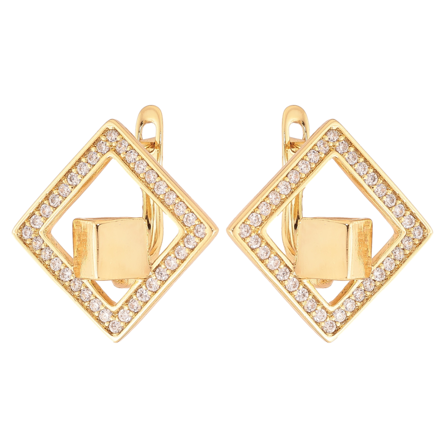 Серьги Xuping цвет Позолота 14K английский замок "Ромбы с кубиками" фото №1