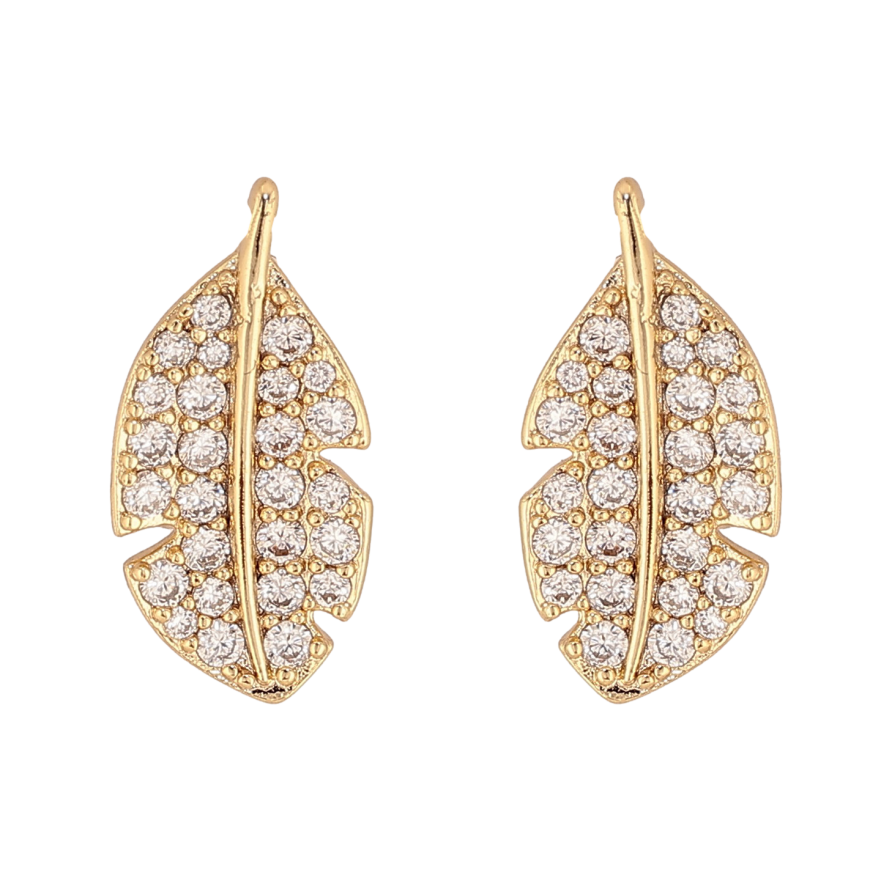 Сережки Xuping колір Позолота 14K пусети "Перо з інкрустацією кристалами" фото №1 Сережки Xuping колір Позолота 14K пусети "Перо з інкрустацією кристалами" фото №1